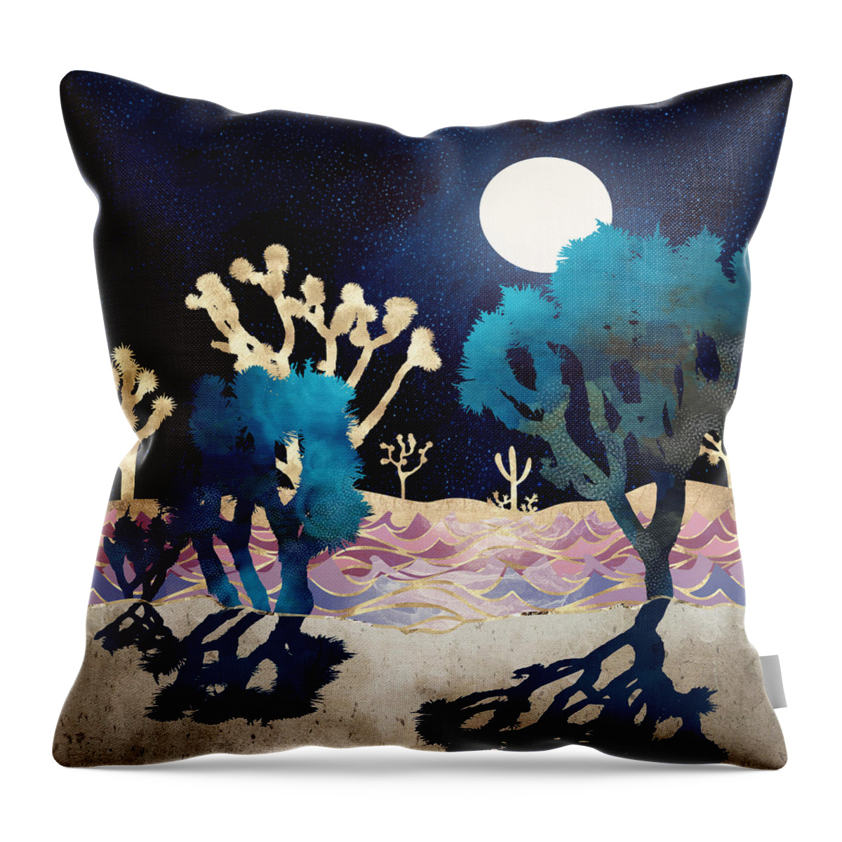 Digital Throw Pillow featuring the digital art Desert Lake Moonlight by Spacefrog Designs