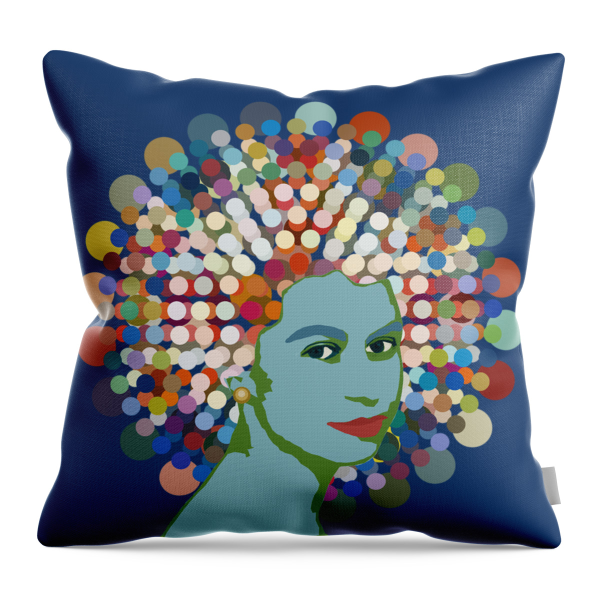 Dotty Throw Pillow featuring the mixed media Disco Queen BLUE by Big Fat Arts