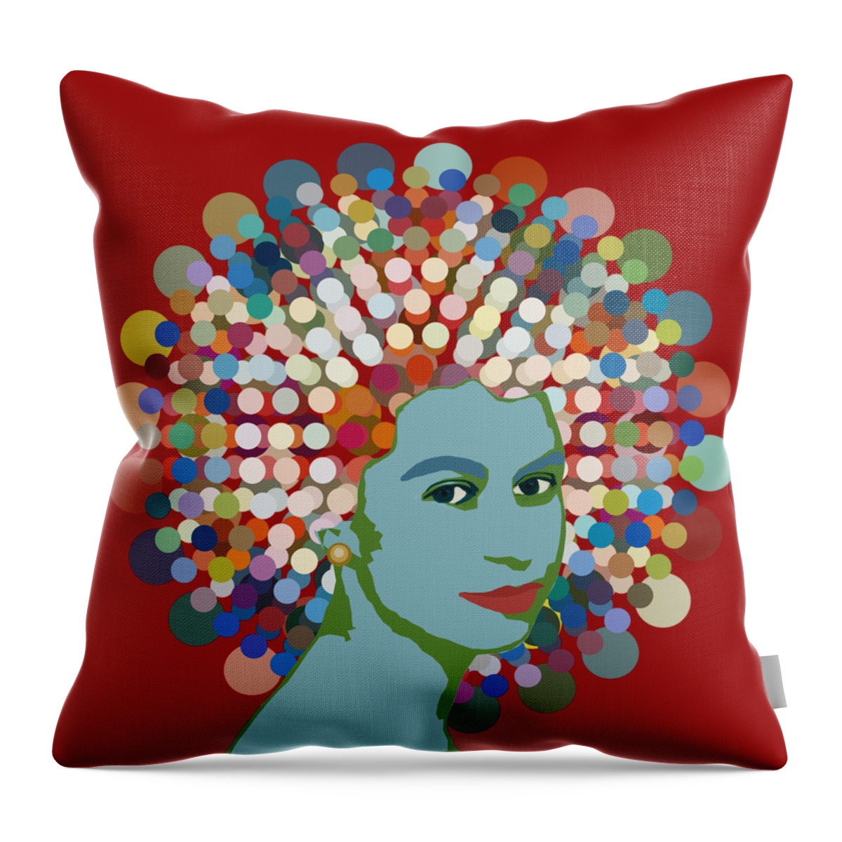 Dotty Throw Pillow featuring the mixed media Disco Queen RED by Big Fat Arts