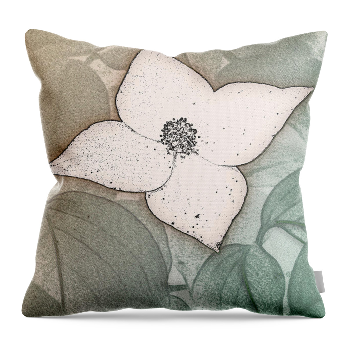 Kousa Throw Pillow featuring the digital art Dogwood Flower Stencil on Sandstone by Jason Fink