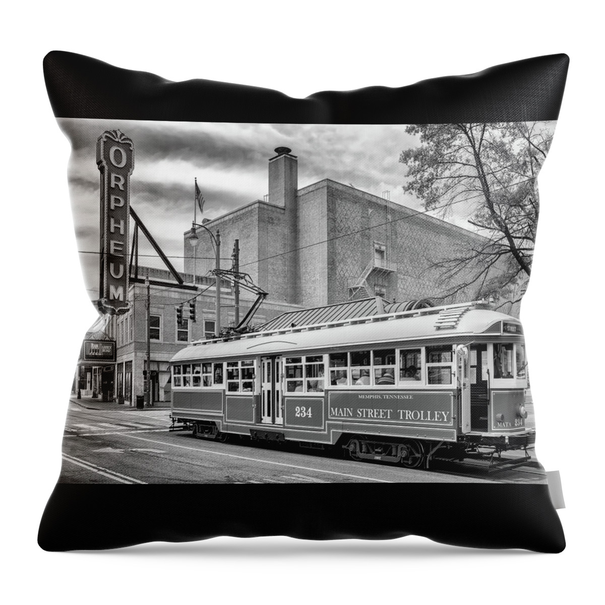 Memphis Throw Pillow featuring the photograph Downtown Memphis - Black and White by Susan Rissi Tregoning