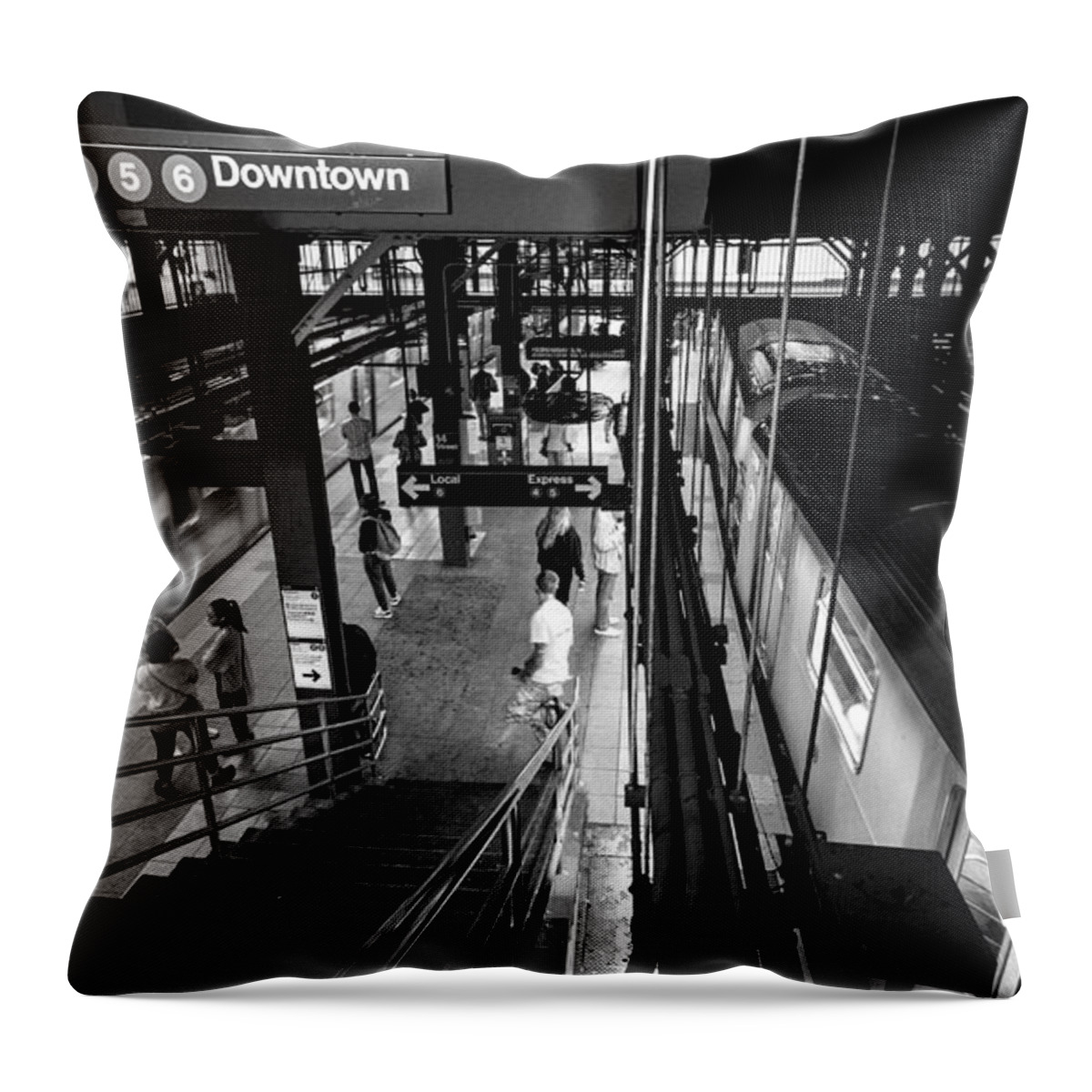 Subway Throw Pillow featuring the photograph Downtown Platform, Lexington Ave Line at 14th St-Union Square St by Steve Ember