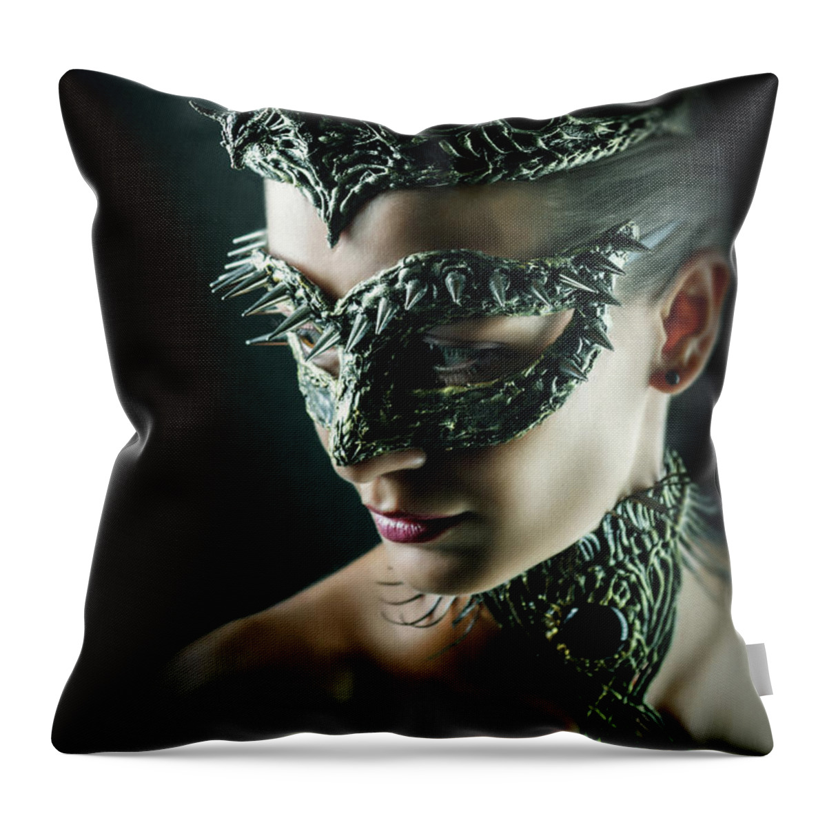 Amazing Mask Throw Pillow featuring the photograph Dragon Queen Vintage eye mask by Dimitar Hristov