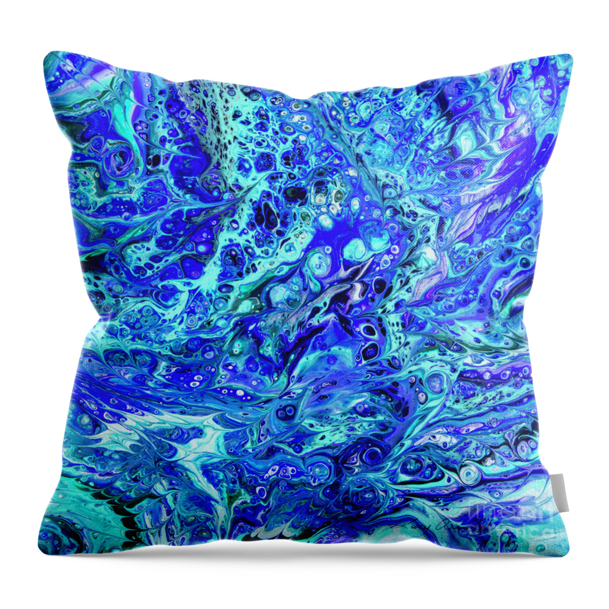 Poured Acrylics Throw Pillow featuring the painting Dream in Purple and Green by Lucy Arnold