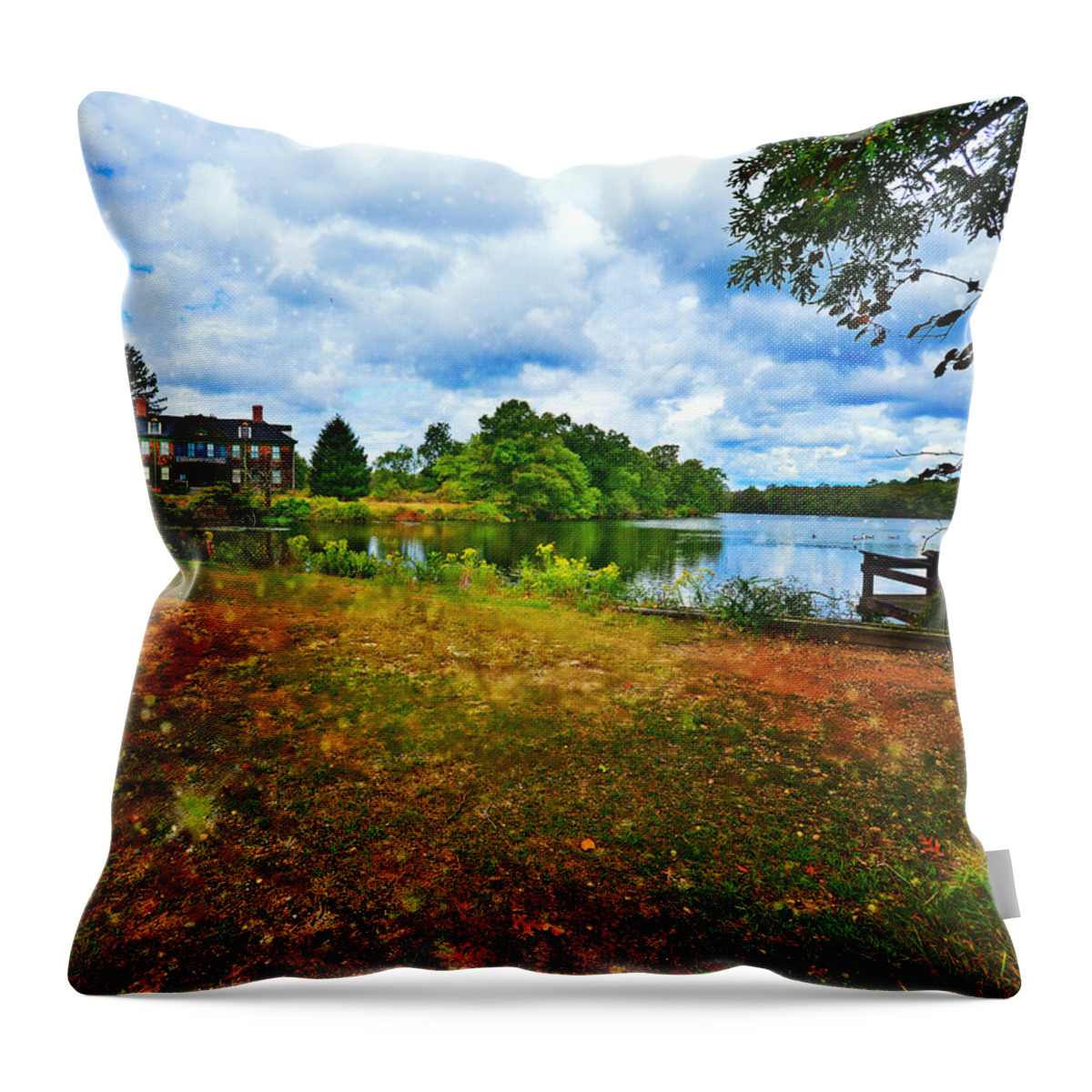 Mansion Throw Pillow featuring the mixed media Dreamy Day on the Lake by Stacie Siemsen