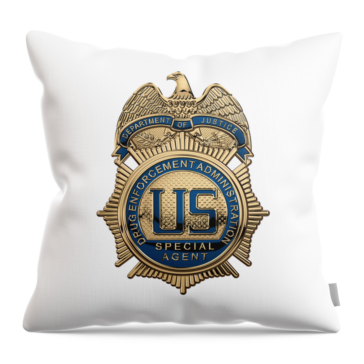  ‘law Enforcement Insignia & Heraldry’ Collection By Serge Averbukh Throw Pillow featuring the digital art Drug Enforcement Administration - D E A Special Agent Badge over White Leather by Serge Averbukh