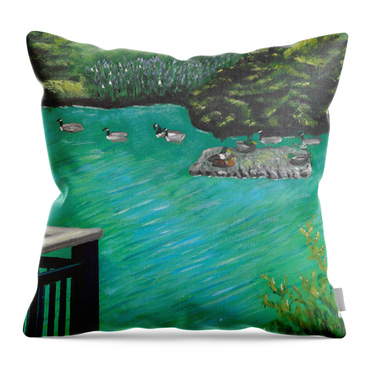 Canal Throw Pillow featuring the painting Dundas Eco Park by David Bigelow