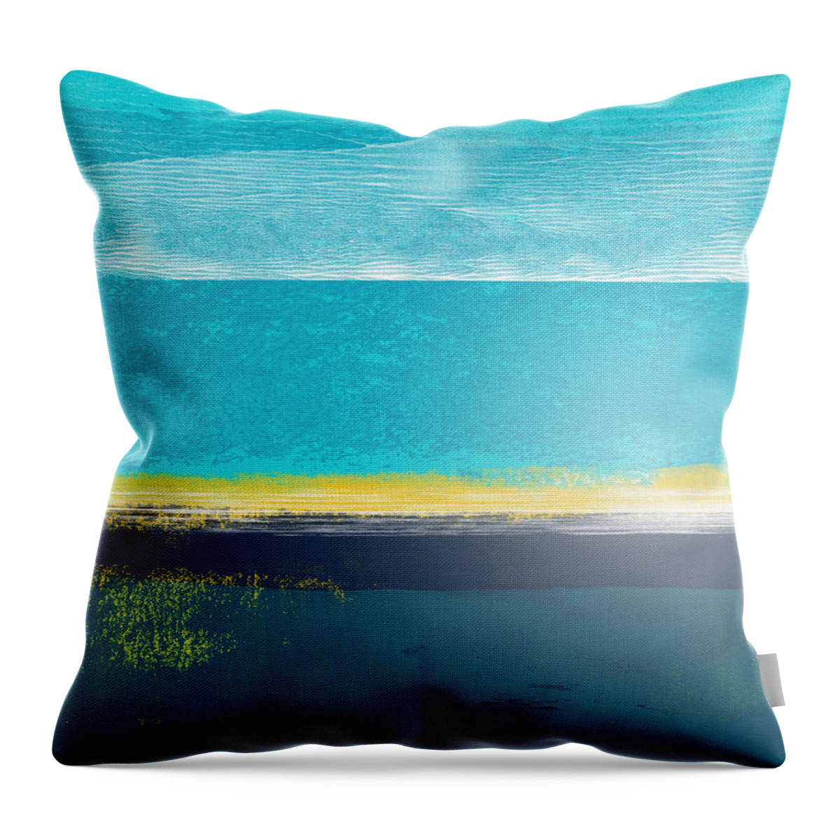 Abstract Throw Pillow featuring the painting Dusty Cyan Horizon Abstract Study by Naxart Studio
