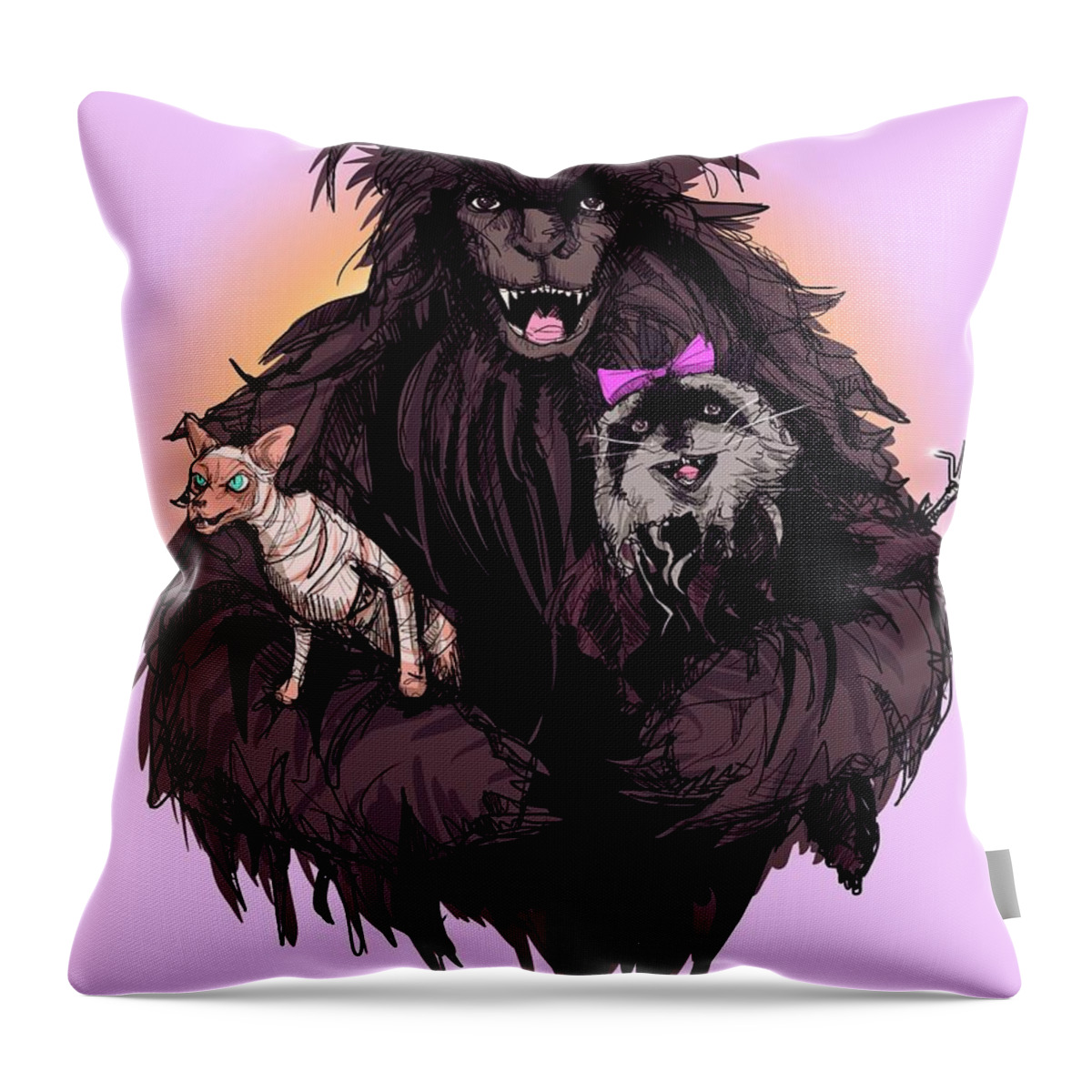 Christine Throw Pillow featuring the drawing Edgar, Rankle, and Rose by Ludwig Van Bacon
