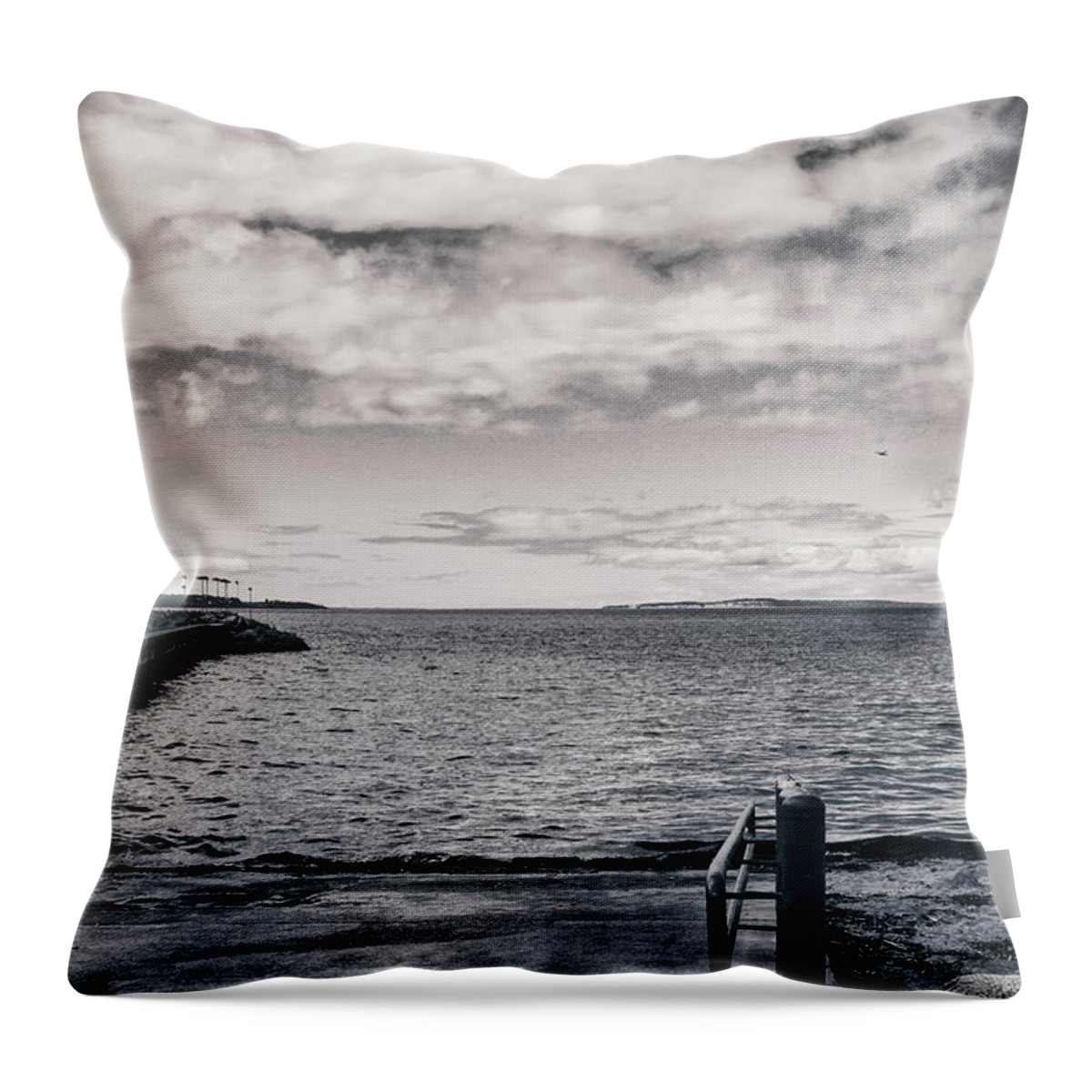 Black And White Throw Pillow featuring the photograph Edmonds Beach in Black and White by Anamar Pictures