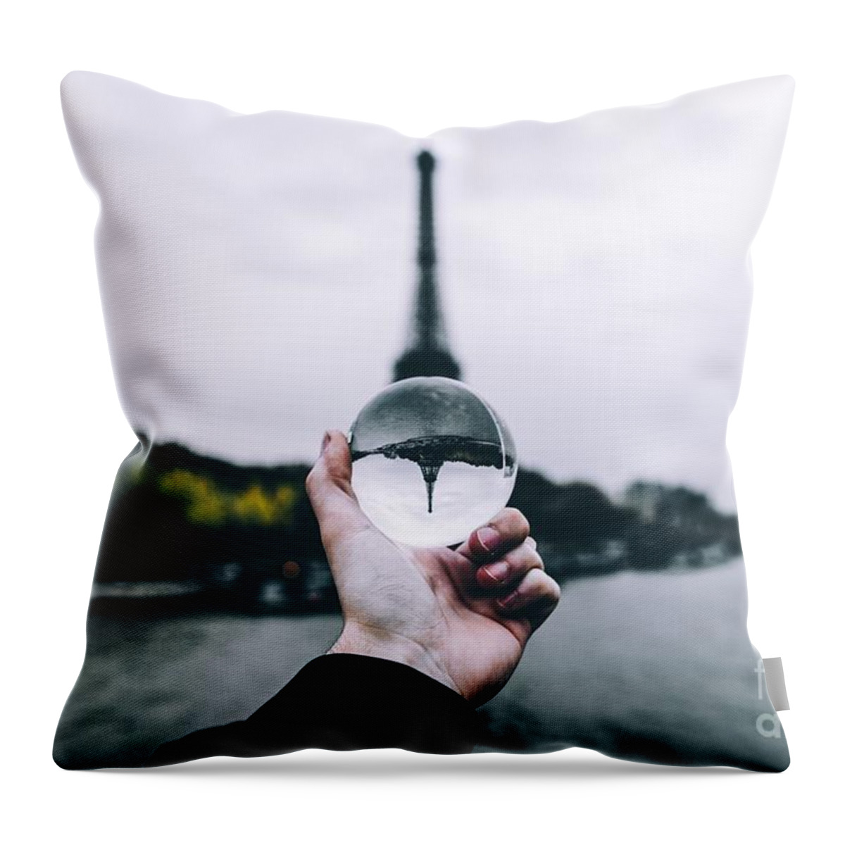 People Throw Pillow featuring the photograph Eiffel Tower Seen Through Crystal Ball by Ryan Millier