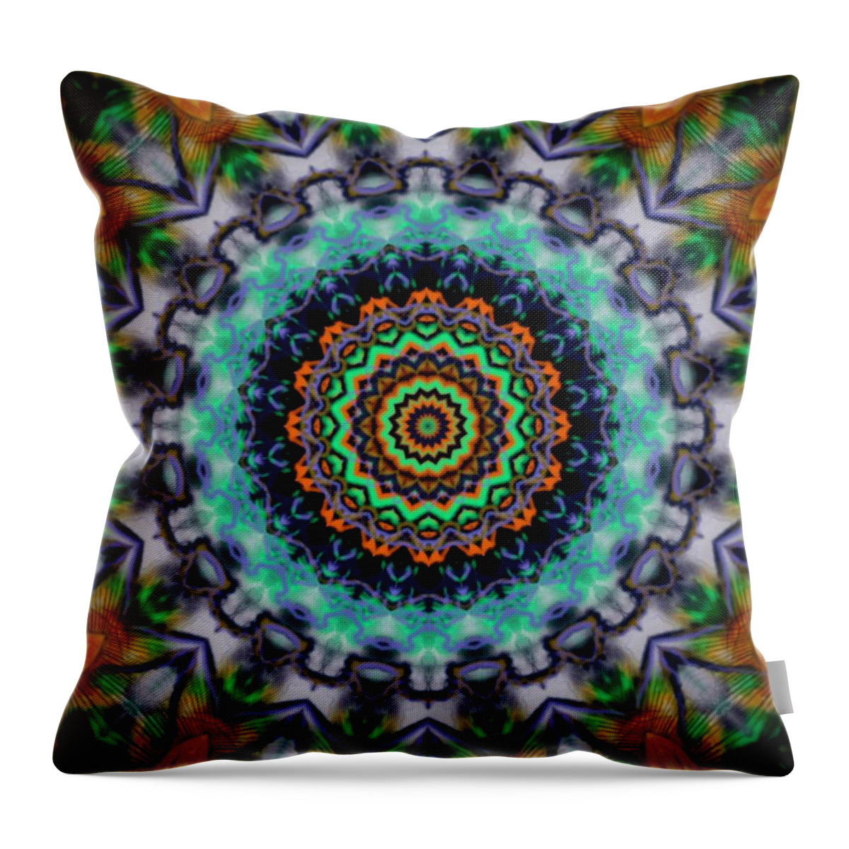 Mandala Throw Pillow featuring the digital art Electric Mandala by Angela Weddle