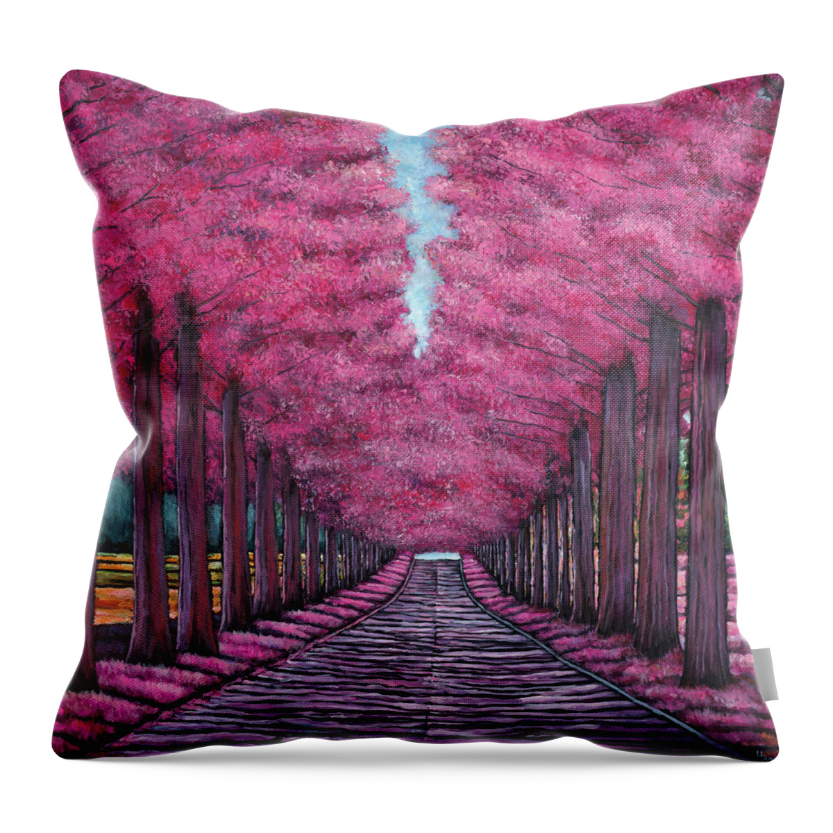 Landscape Throw Pillow featuring the painting Emerald Avenue by Johnathan Harris