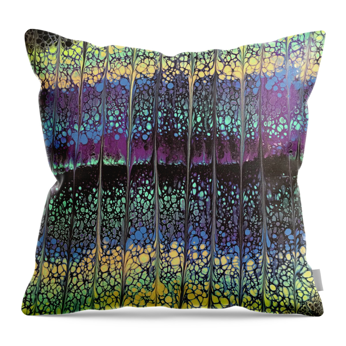 Poured Acrylic Throw Pillow featuring the painting Enchanted Forest by Lucy Arnold