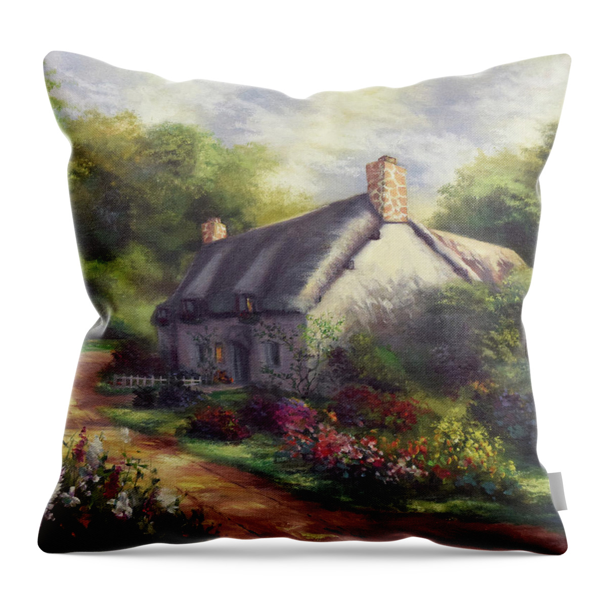 European Cottage Throw Pillow featuring the painting European Cottage III by Lynne Pittard
