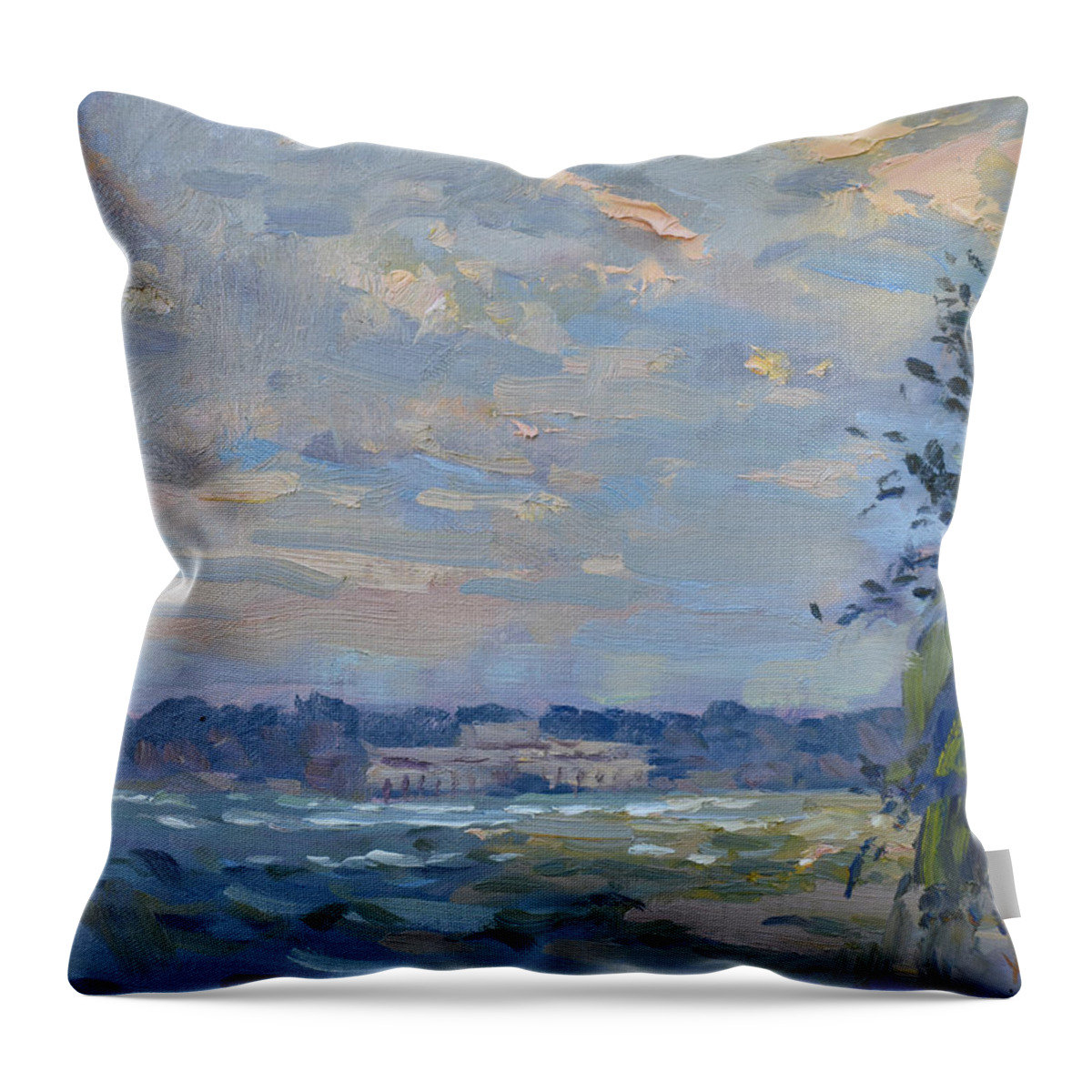 Sunset Throw Pillow featuring the painting Evening at Niagara River by Ylli Haruni