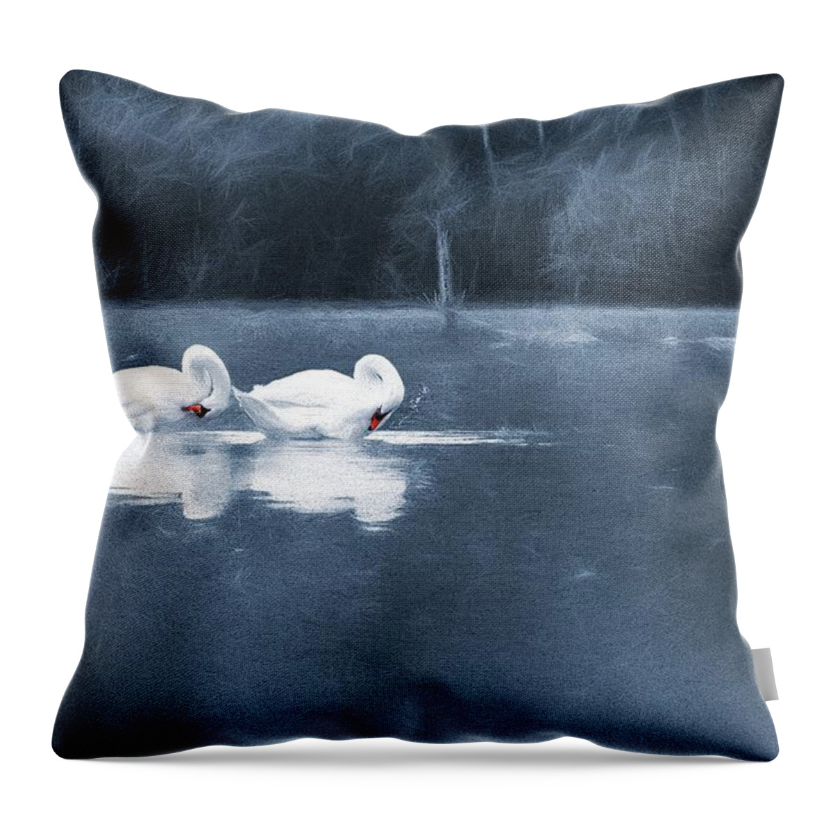 Swans Throw Pillow featuring the photograph Evening Bath by Jaroslav Buna