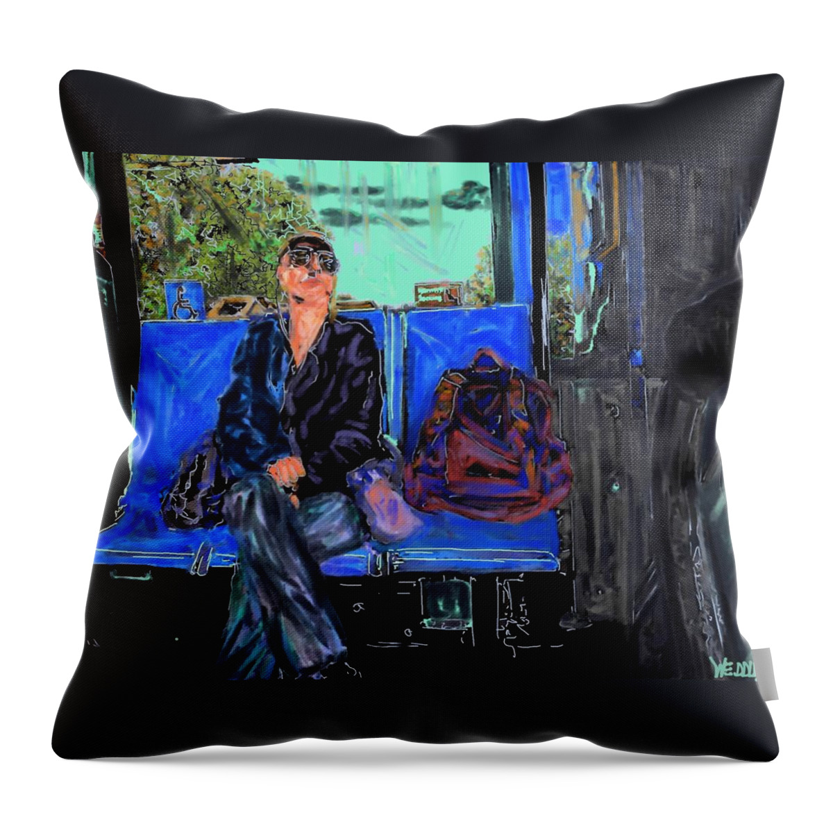 Evening Throw Pillow featuring the digital art Evening Bus Ride 2 by Angela Weddle