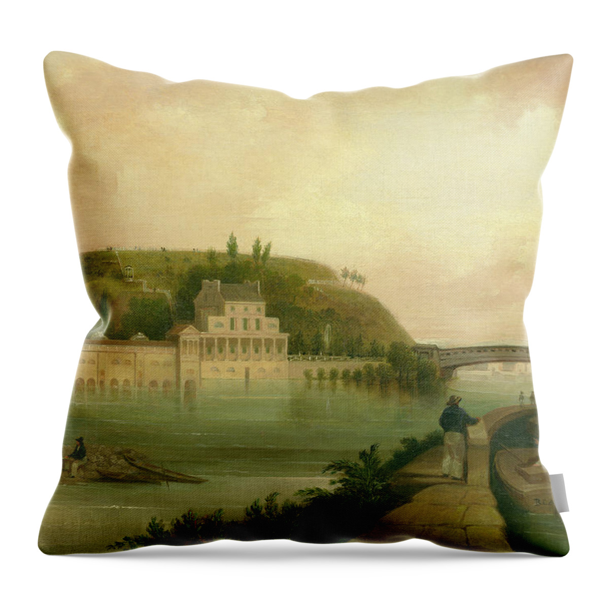 Fairmount Waterworks Throw Pillow featuring the painting Fairmount Waterworks about 1838 by Unknown