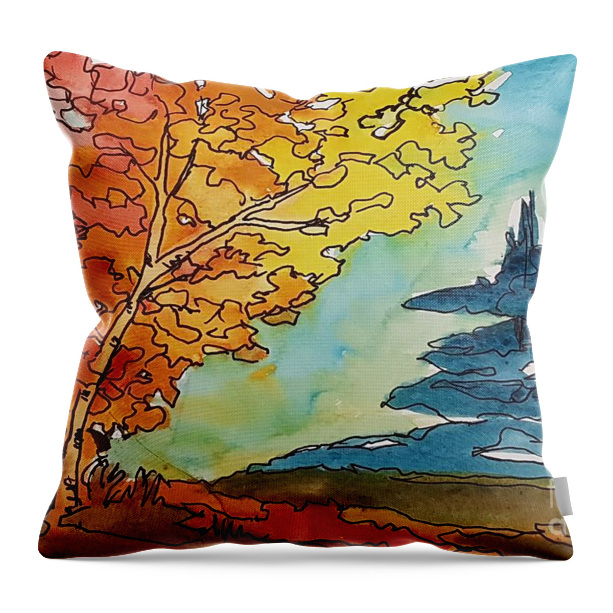Fall Throw Pillow featuring the painting Fall Colors by Petra Burgmann