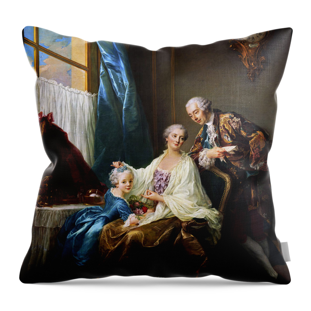 Family Portrait Throw Pillow featuring the painting Family Portrait by Francois-Hubert Drouais by Rolando Burbon