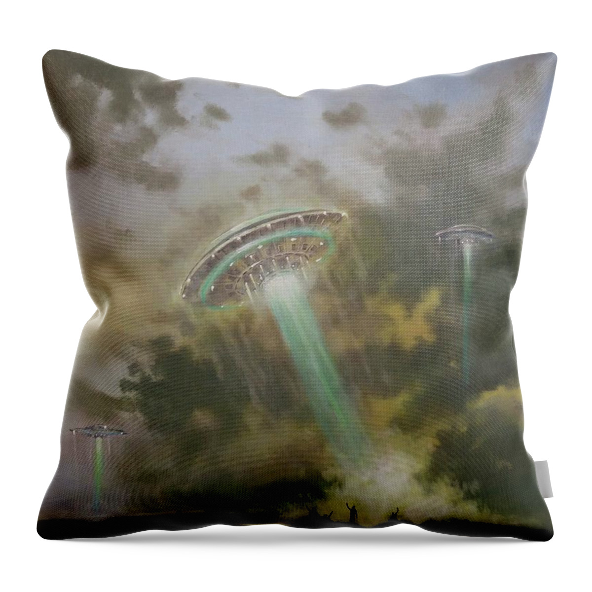  Ufo Throw Pillow featuring the painting Farewell to the Visitors by Tom Shropshire