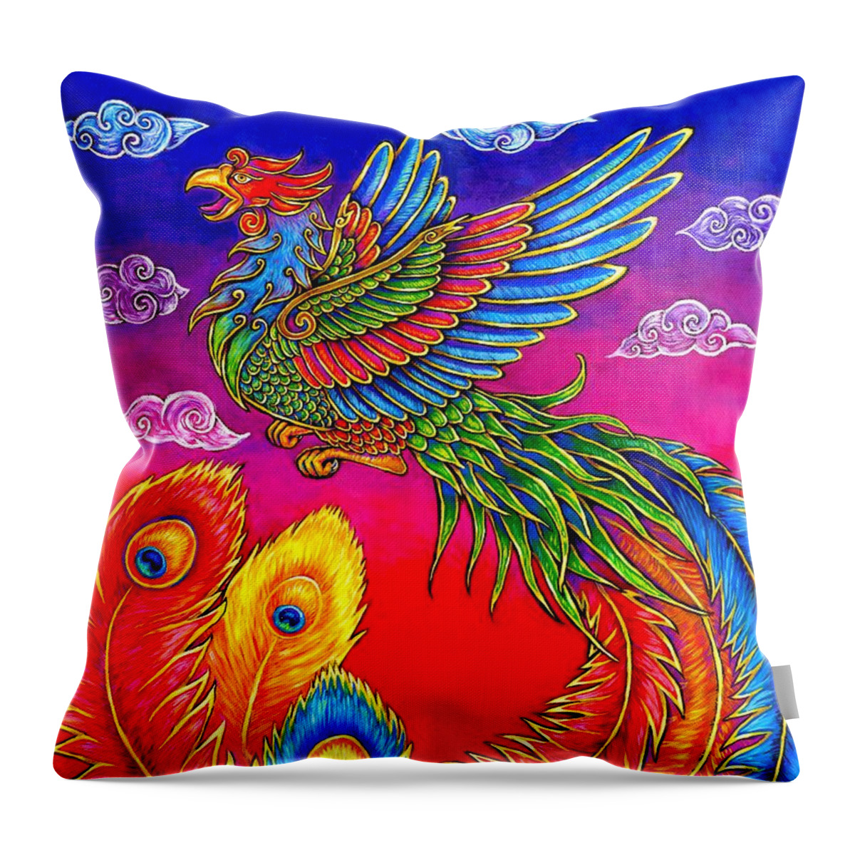 Chinese Phoenix Throw Pillow featuring the painting Fenghuang Chinese Phoenix by Rebecca Wang