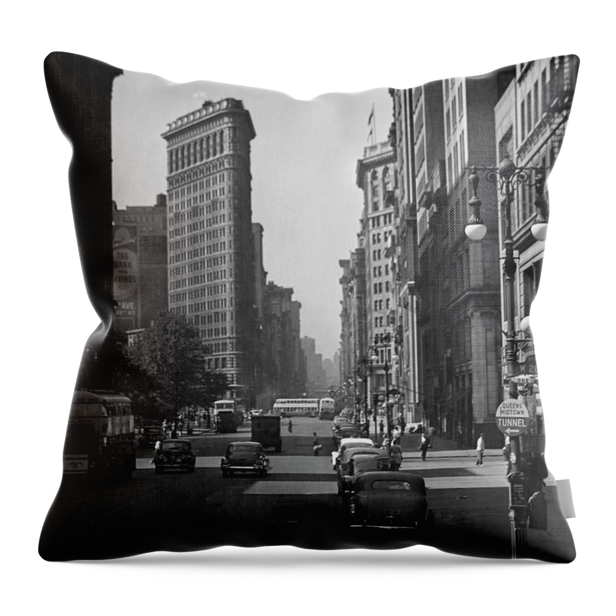 1950-1959 Throw Pillow featuring the photograph Fifth Ave. And The Flatiron Bldg by George Marks