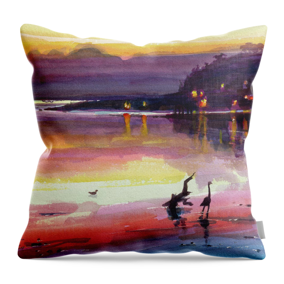 Coast Throw Pillow featuring the painting Fire on Shore by Steve Henderson