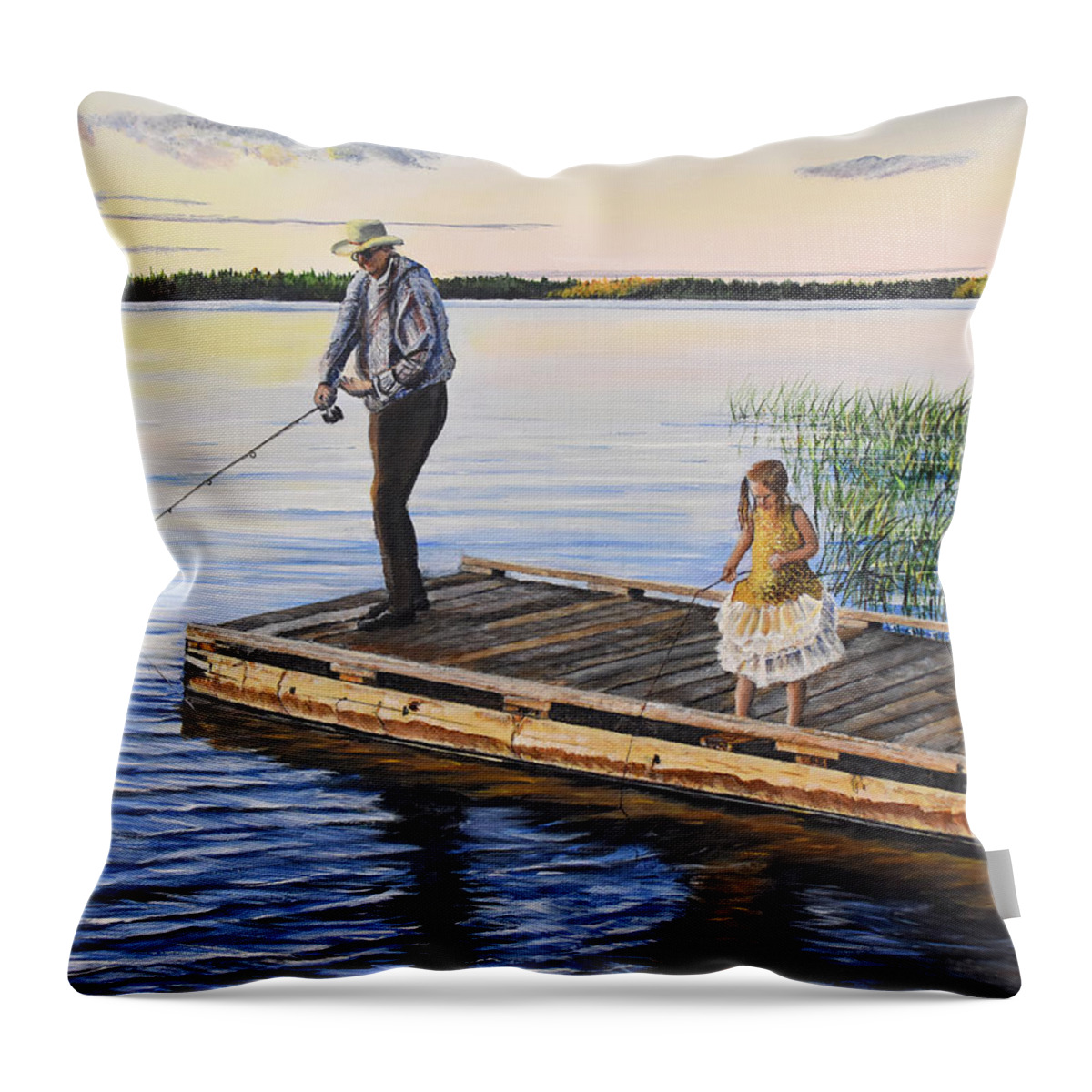 Fishing Throw Pillow featuring the painting Fishing With A Ballerina by Marilyn McNish