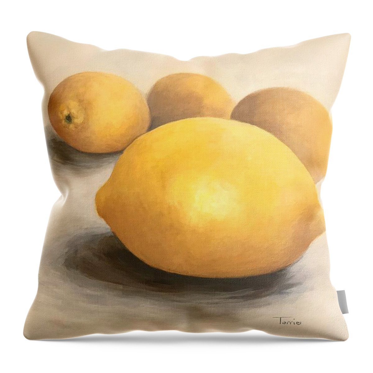 Lemon Throw Pillow featuring the painting Five Lemons by Torrie Smiley