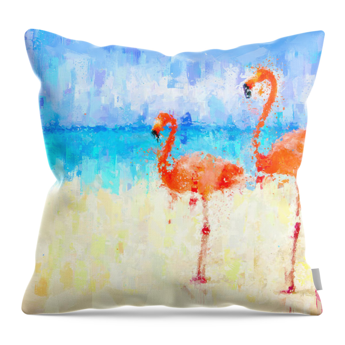Flamingos Throw Pillow featuring the painting Flamingos by Vart Studio