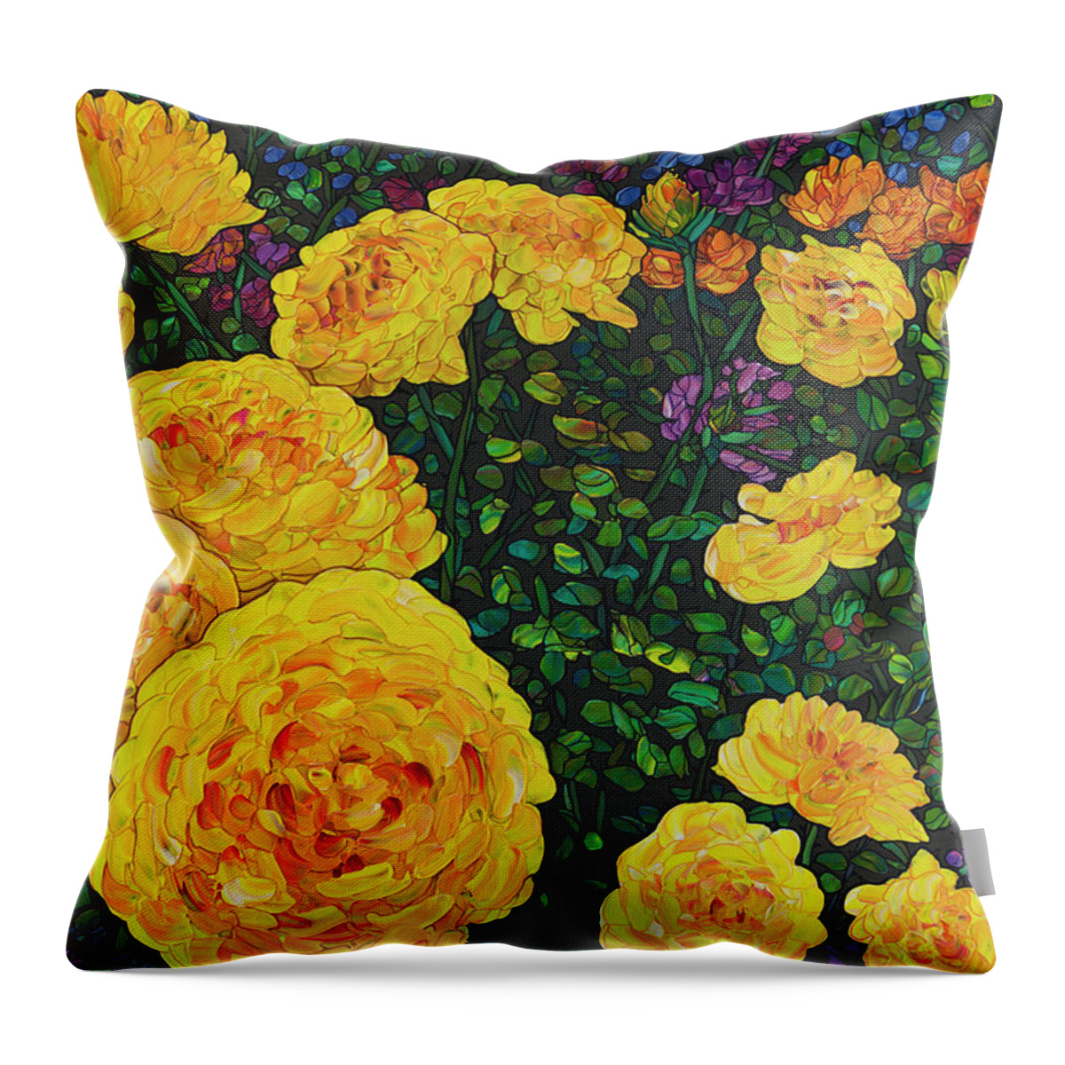 Flowers Throw Pillow featuring the painting Floral Interpretation - Rosebush by James W Johnson