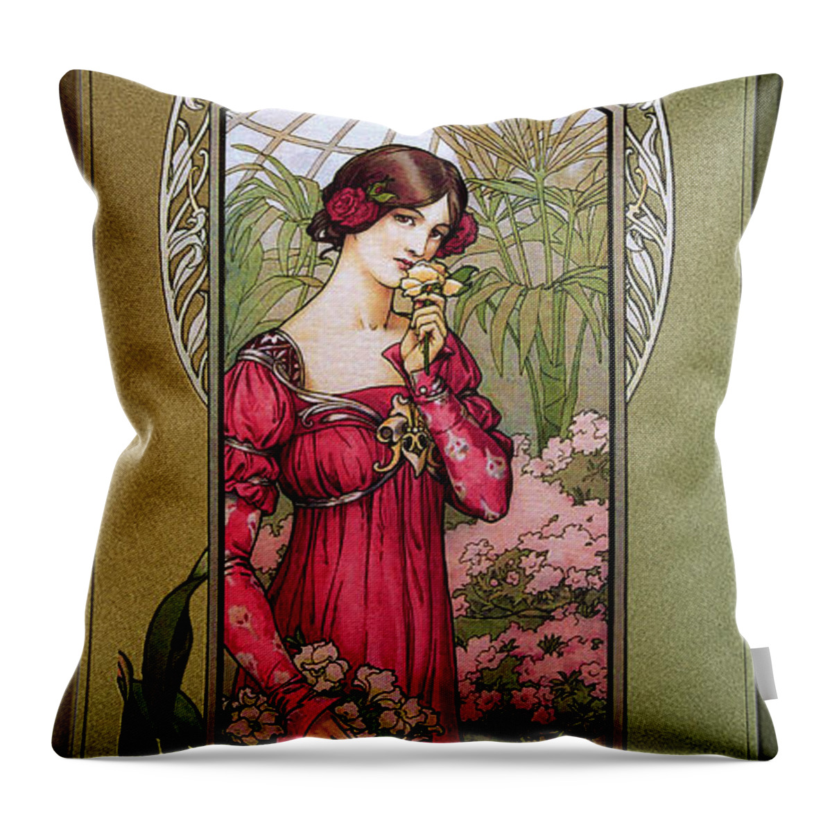 Flowers Of Gardens Throw Pillow featuring the painting Flowers Of Gardens by Elisabeth Sonrel by Rolando Burbon