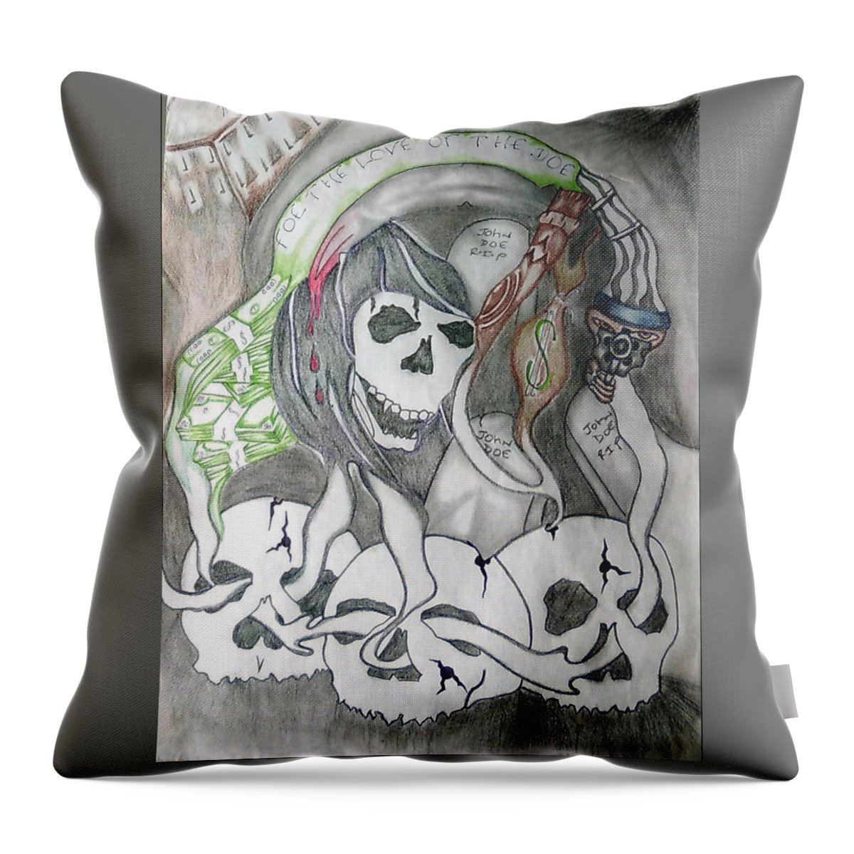 Black Art Throw Pillow featuring the drawing Foe The Love Of The Doe by Anthony Scott