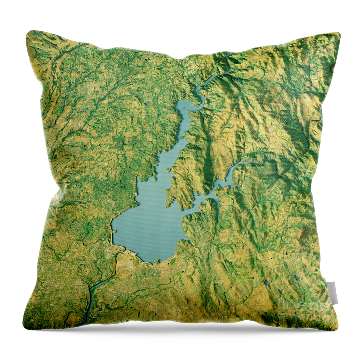 Folsom Lake Throw Pillow featuring the digital art Folsom Lake 3D Render Topographic Map Color by Frank Ramspott