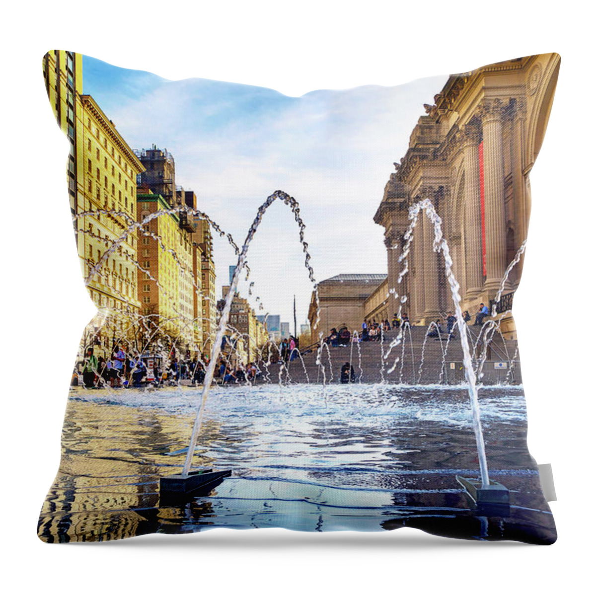 Estock Throw Pillow featuring the digital art Fountain In Front Of The Met, Nyc by Laura Zeid