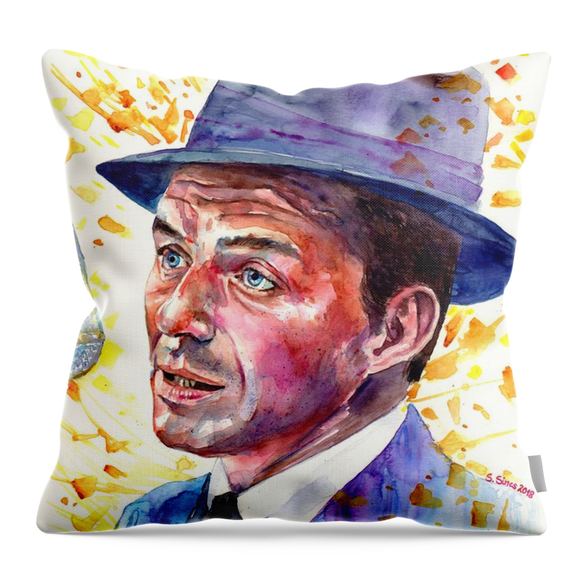Frank Throw Pillow featuring the painting Frank Sinatra Singing by Suzann Sines