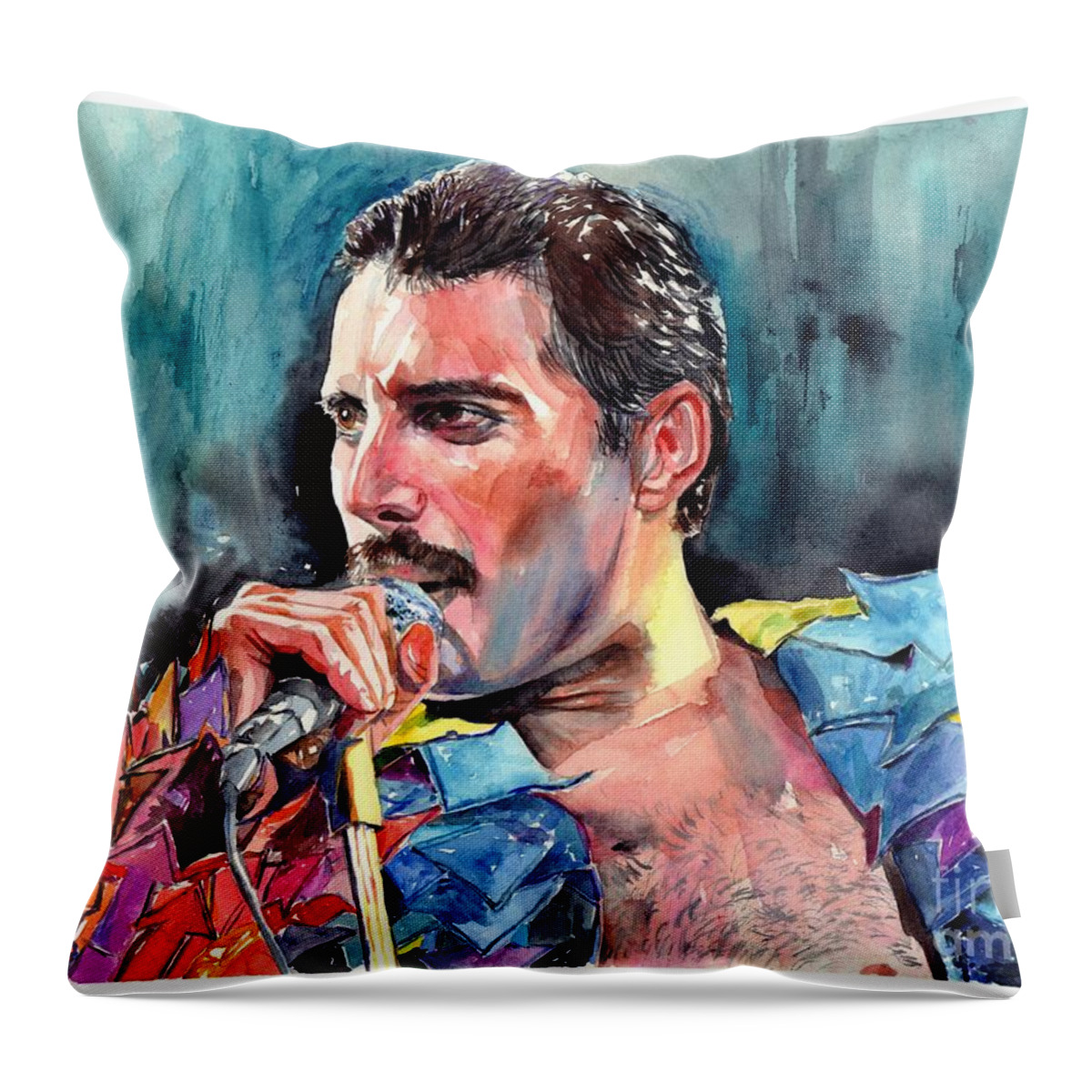 Freddie Throw Pillow featuring the painting Freddie Mercury, New York City 1983 by Suzann Sines