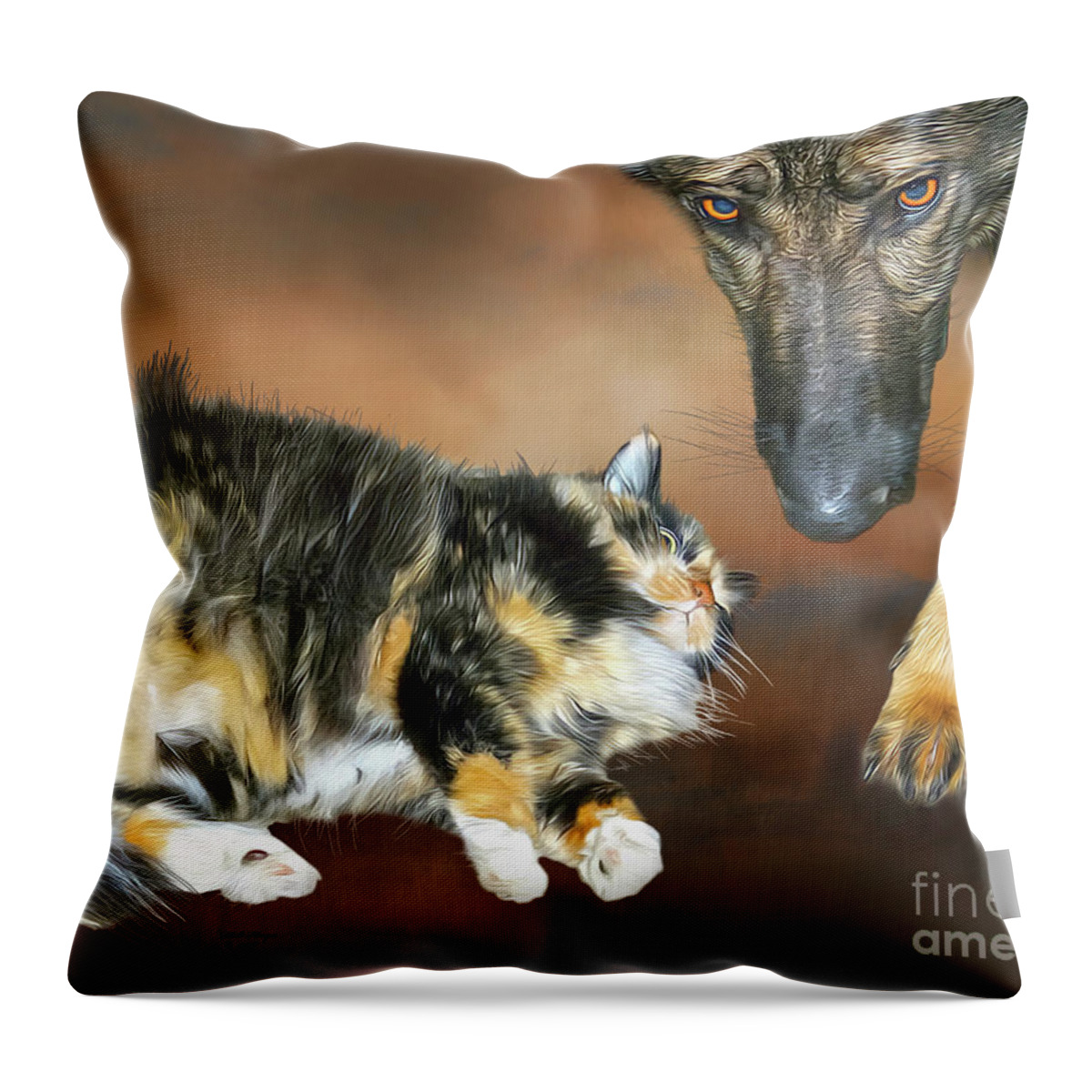 Pets Throw Pillow featuring the mixed media Friends by DB Hayes