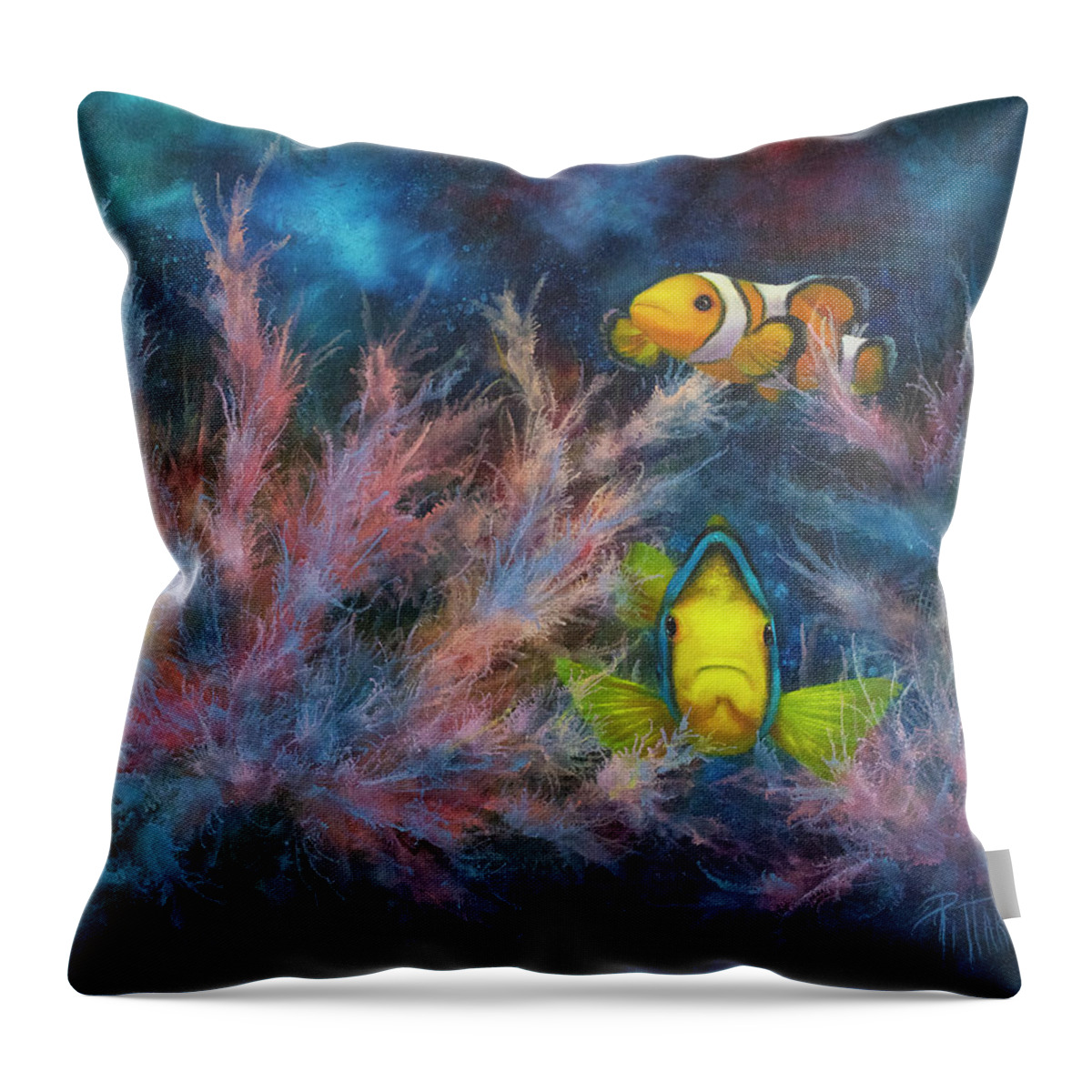 Reef Throw Pillow featuring the painting Clowning Around by Lynne Pittard