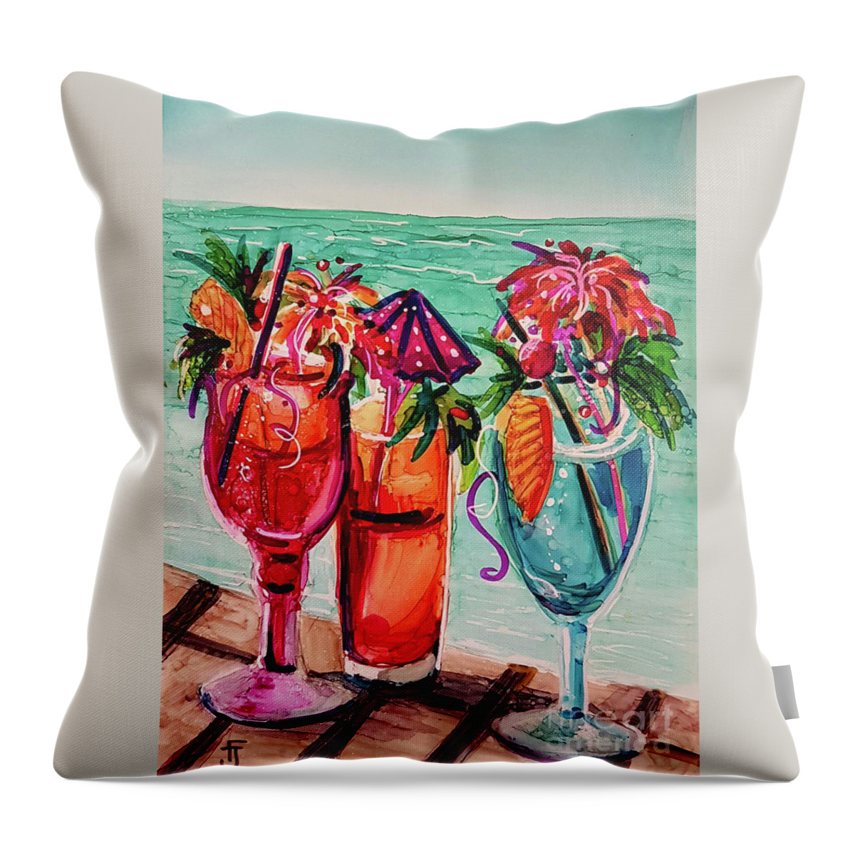 Alcohol Ink Throw Pillow featuring the mixed media Gal's Afternoon Out by Francine Dufour Jones