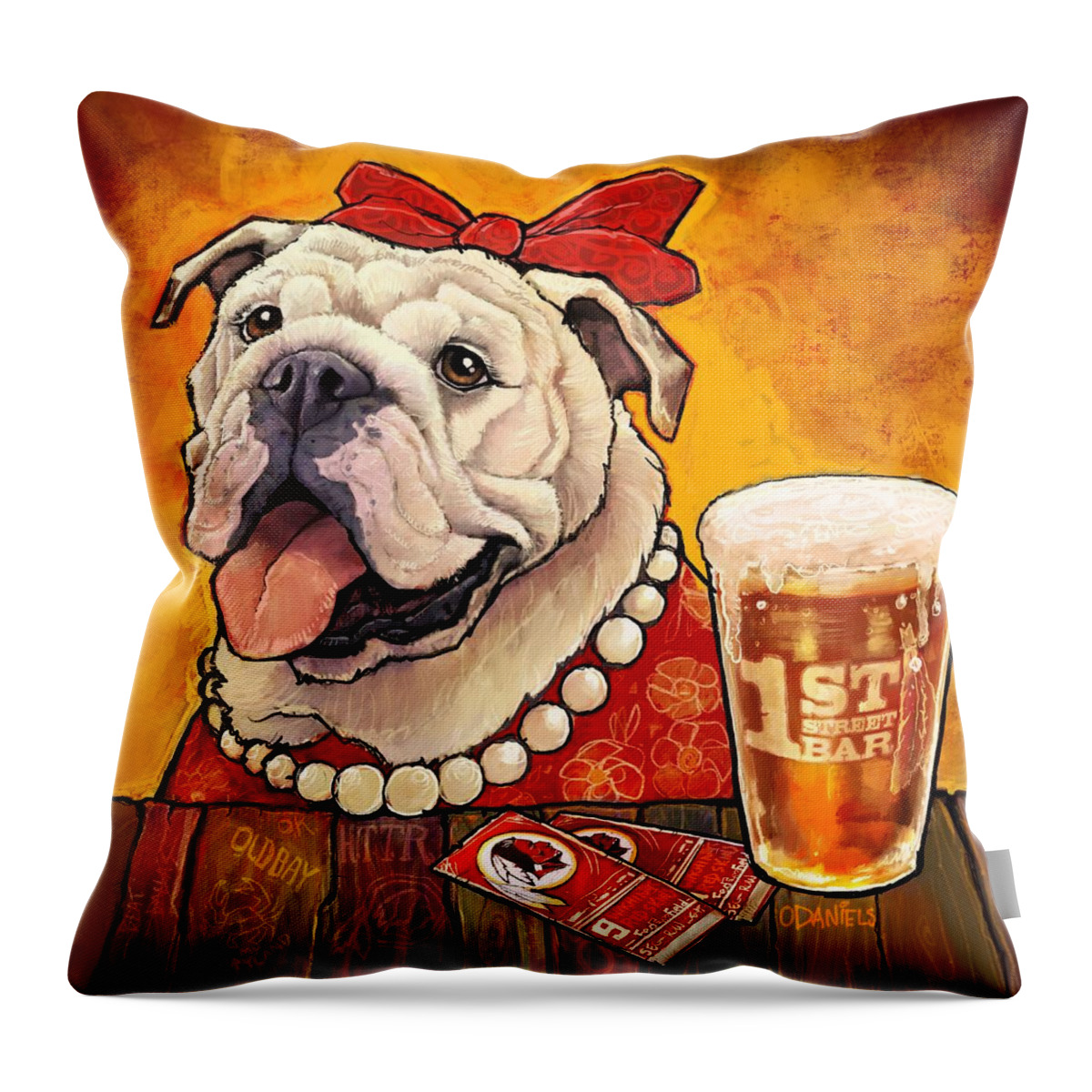 Bulldog Throw Pillow featuring the painting Game Day by Sean ODaniels