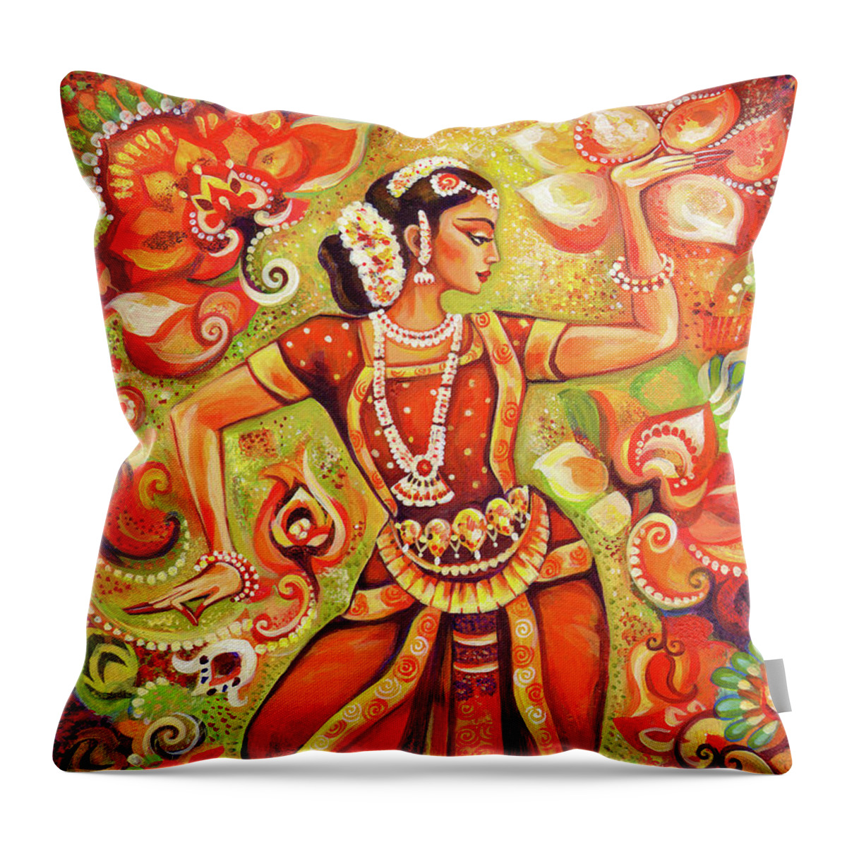 Beautiful Indian Woman Throw Pillow featuring the painting Ganges Flower by Eva Campbell