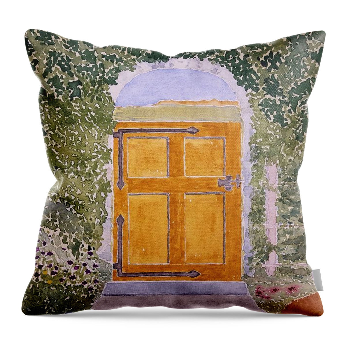 Watercolor Throw Pillow featuring the painting Garden Lore by John Klobucher
