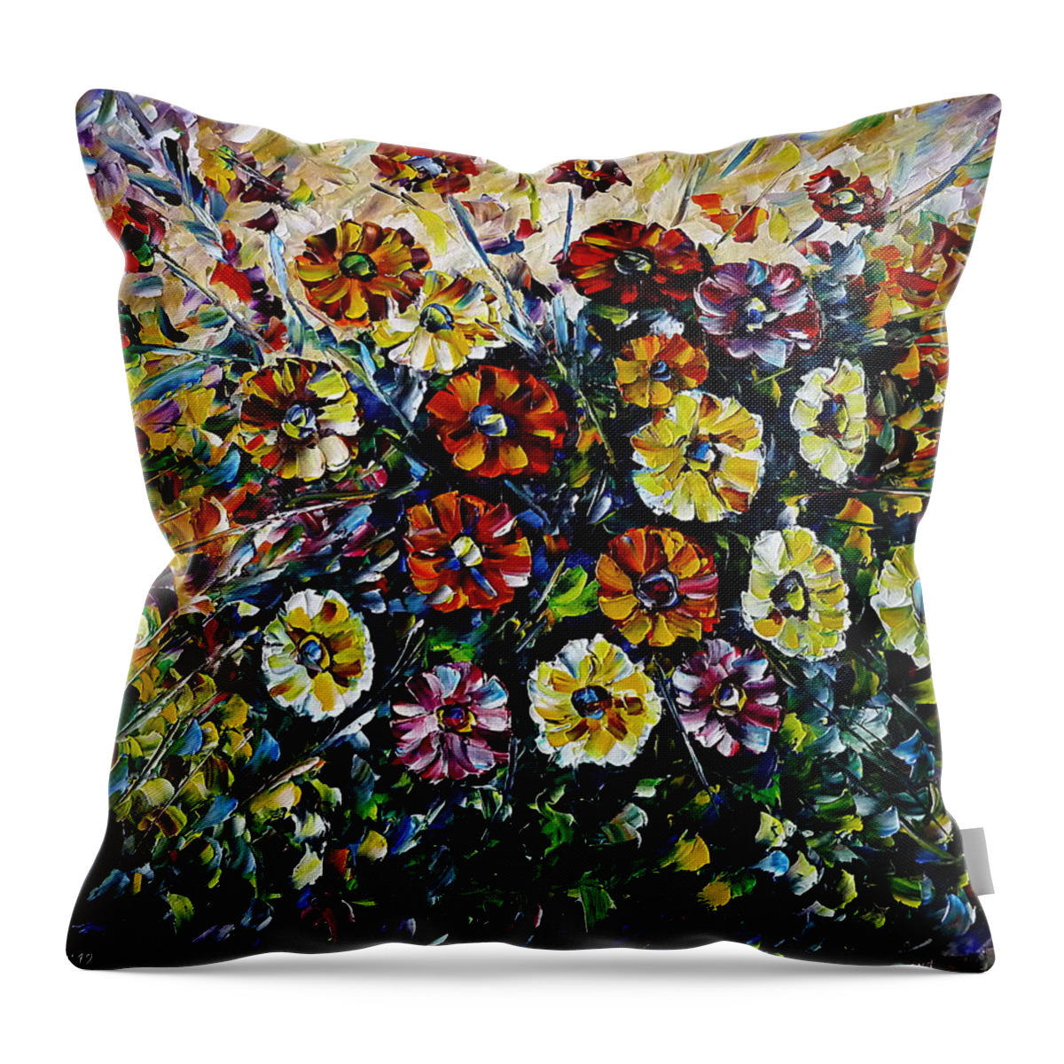 Wild Flower Painting Throw Pillow featuring the painting Gerbera Bouquet by Mirek Kuzniar