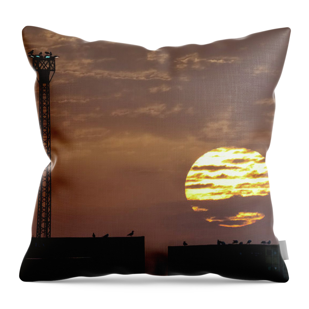 Bright Throw Pillow featuring the photograph Giant Sun at Sunrise Cadiz Harbour by Pablo Avanzini