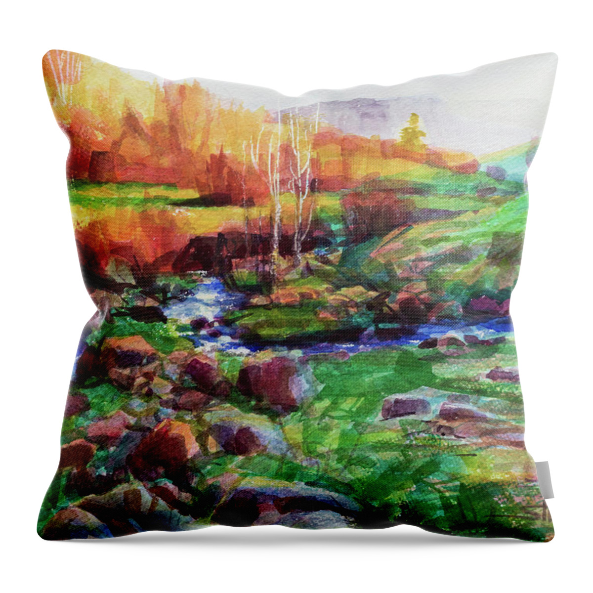 Landscape Throw Pillow featuring the painting Gilded Hillside by Steve Henderson