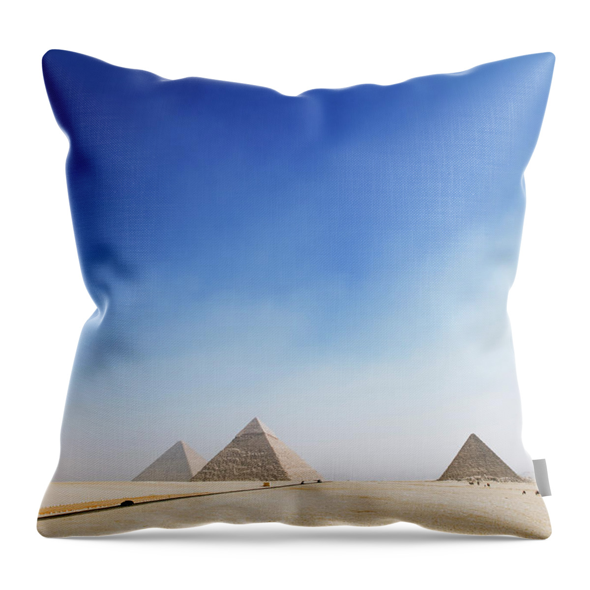 Clear Sky Throw Pillow featuring the photograph Giza Pyramids by Roine Magnusson