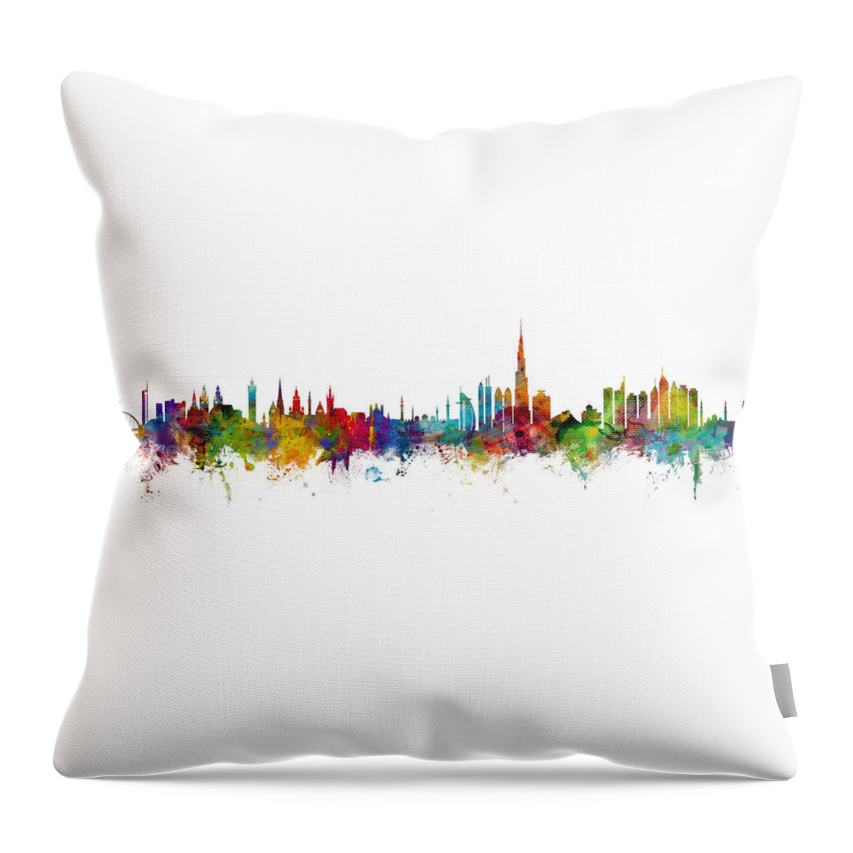 Glasgow Throw Pillow featuring the digital art Glasgow and Dubai Skyline Mashup by Michael Tompsett